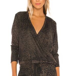 NEW NWT Sundry Leopard Print Wrap Sweater in Charcoal Size 0/XS
